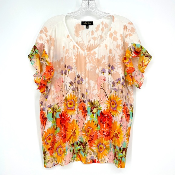 Melissa Paige Floral Blouse Cottagecore Flutter Sleeves Lightweight SZ Large - Picture 1 of 5